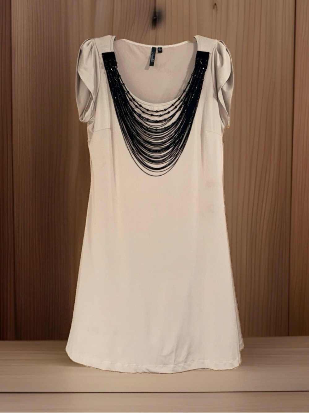 Essentials by Milano Taupe Scoop Neck Top with Black Tag